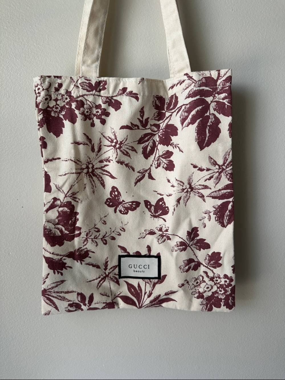Gucci Cream Canvas Tote with Burgundy Floral Print